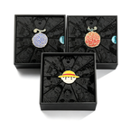One Piece Luffy Ace Wanted Poster Keychain & Devil Fruit Pin Gift Set, Anime Metal Dog Tag Keychain with Brooch