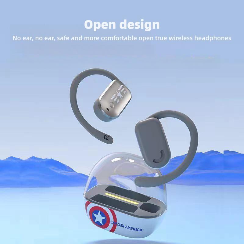 Marvel Iron Man Captain America Open-Ear Wireless Earbuds, Avengers Bluetooth 5.3 Air Conduction Headphones