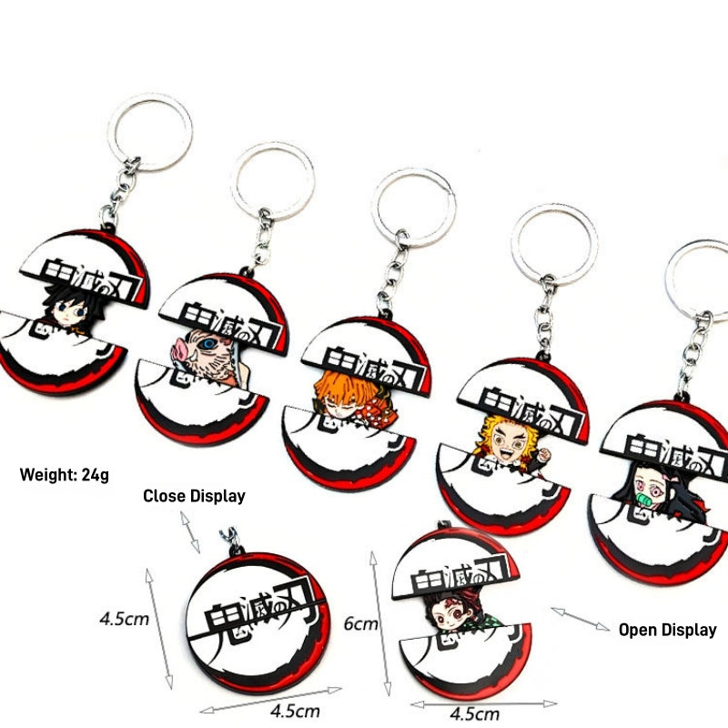Demon Slayer Tanjiro Nezuko Pull‑Out Keychain, Cute Retractable Split Design Anime Character Metal Key Ring