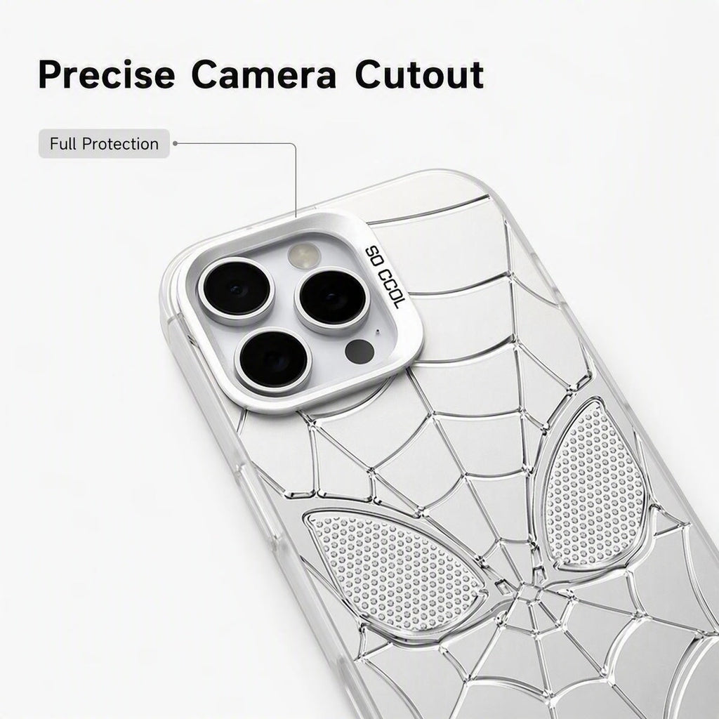 Marvel Spider-Man 3D Electroplated Spider Web Phone Case, Anti-Fingerprint Mirror Finish Protective Cover Precise Camera Cutout Shockproof Cell Phone Case for iPhone