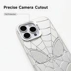 Marvel Spider-Man 3D Electroplated Spider Web Phone Case, Anti-Fingerprint Mirror Finish Protective Cover Precise Camera Cutout Shockproof Cell Phone Case for iPhone
