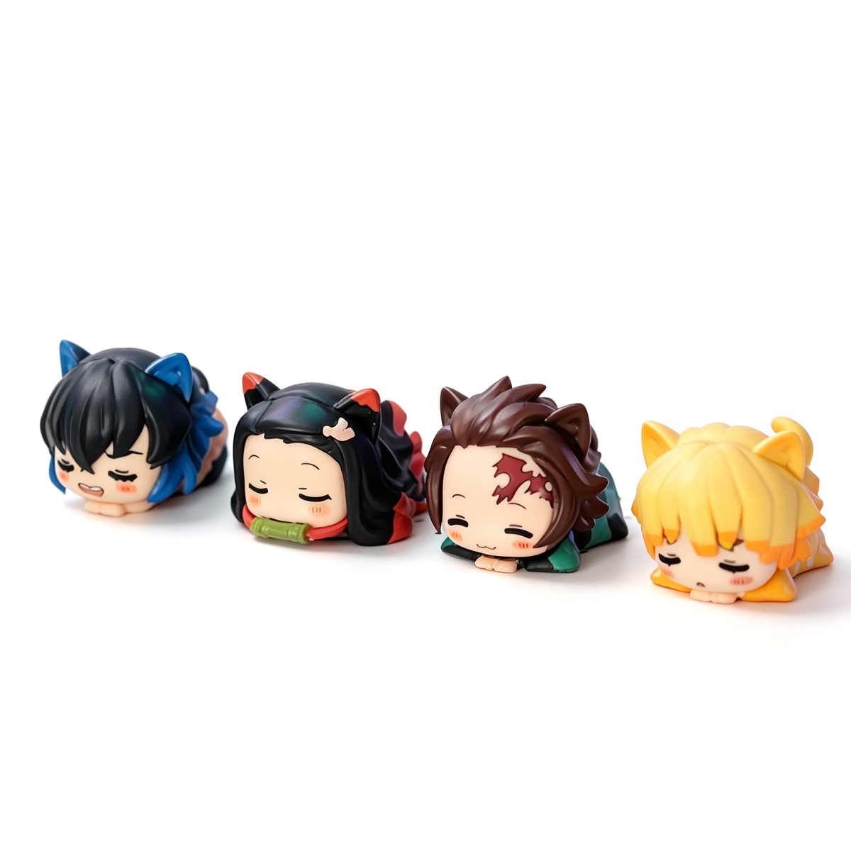 Demon Slayer Nezuko Tanjiro Cat Ear Chibi Figures, 6pcs Anime Sleeping Figurine Set