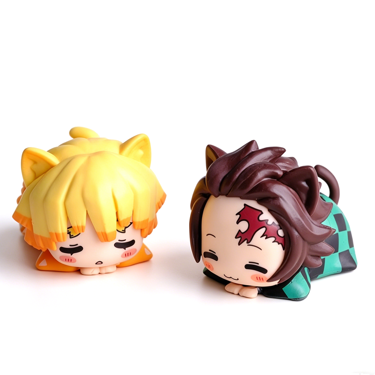Demon Slayer Nezuko Tanjiro Cat Ear Chibi Figures, 6pcs Anime Sleeping Figurine Set
