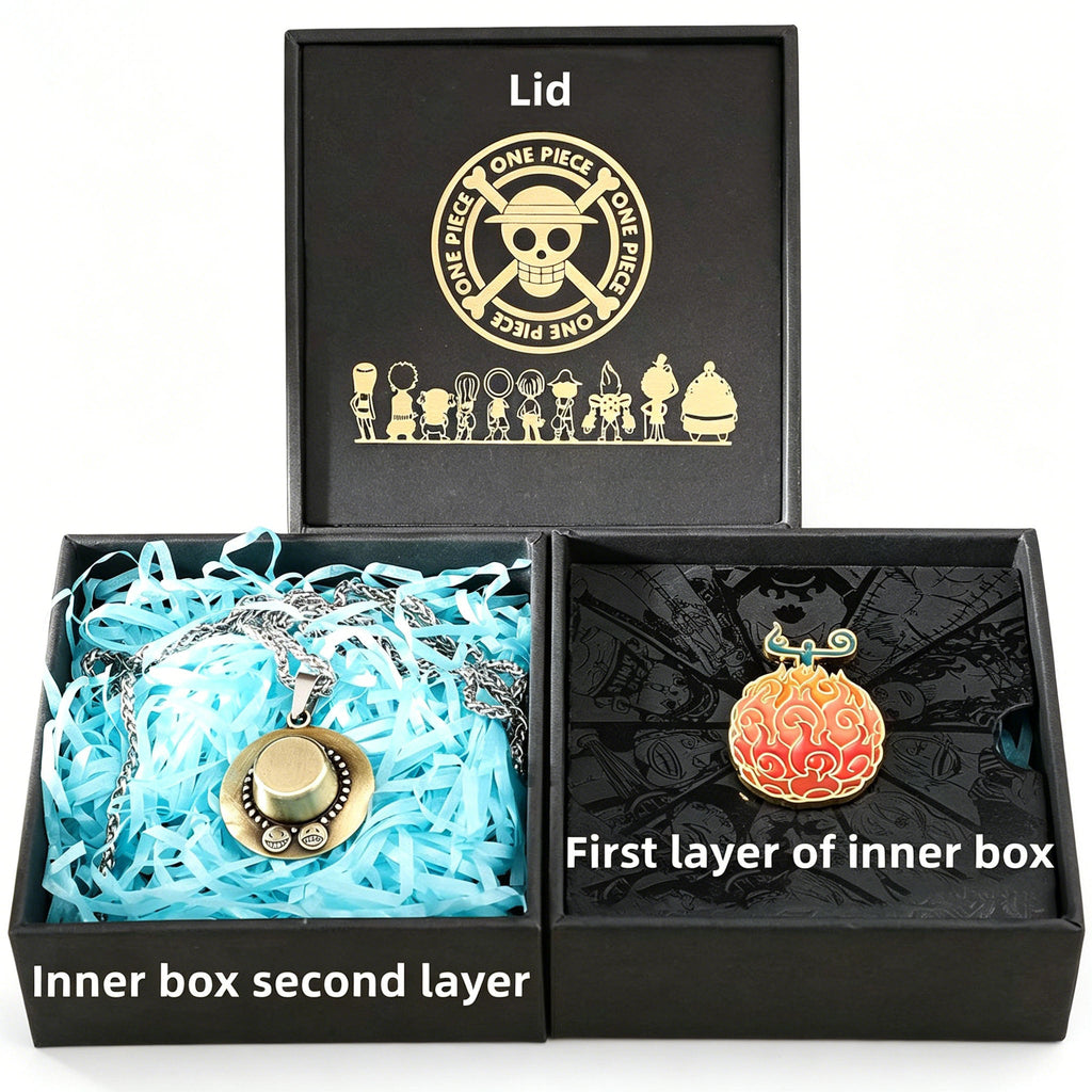 One Piece Luffy Ace Jewelry Set, Anime Necklace Bracelet Brooch Gift Box