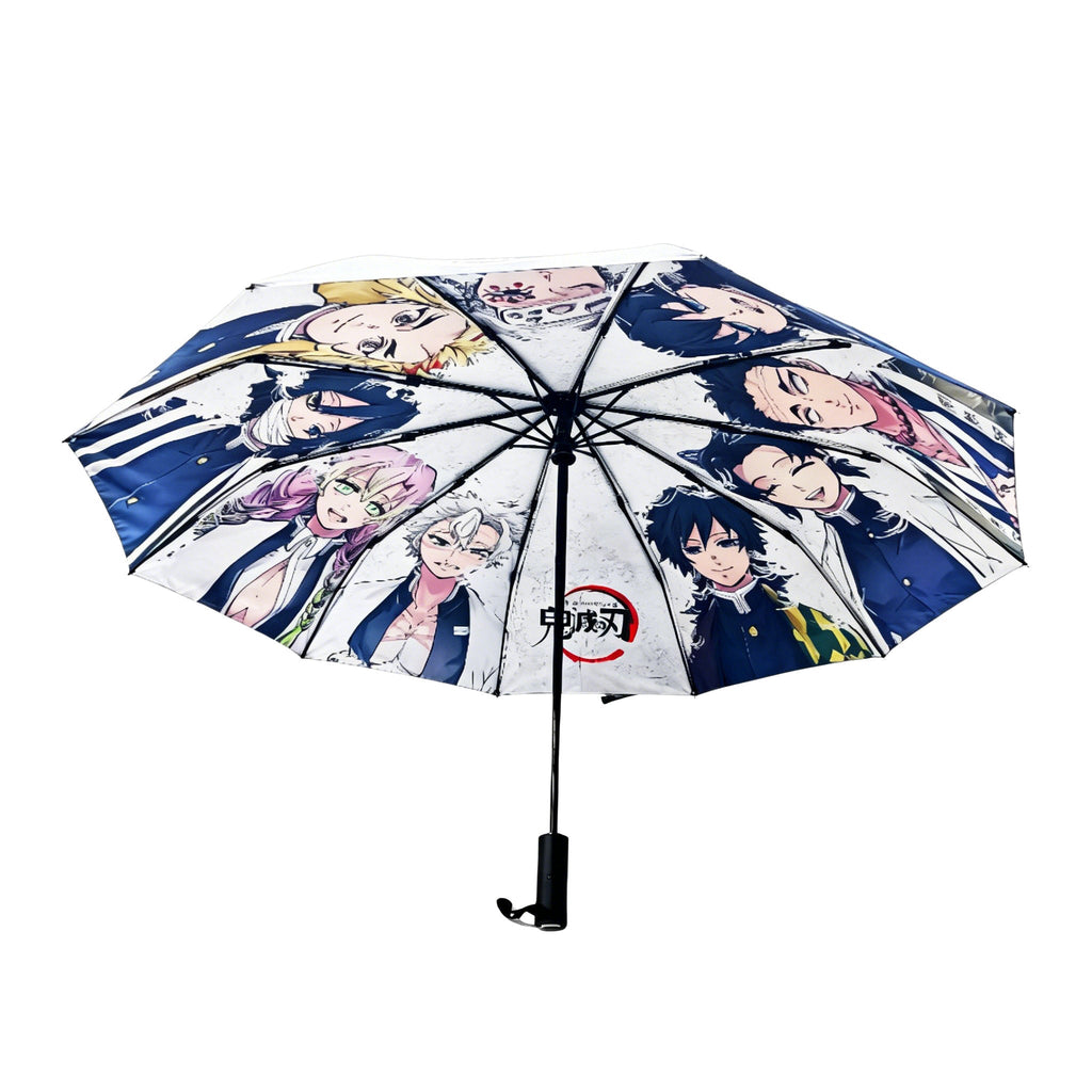 Demon Slayer Tanjiro Nezuko Automatic Folding Umbrella, Anime Hashira Print Black Coated Sun Rain Portable Umbrella