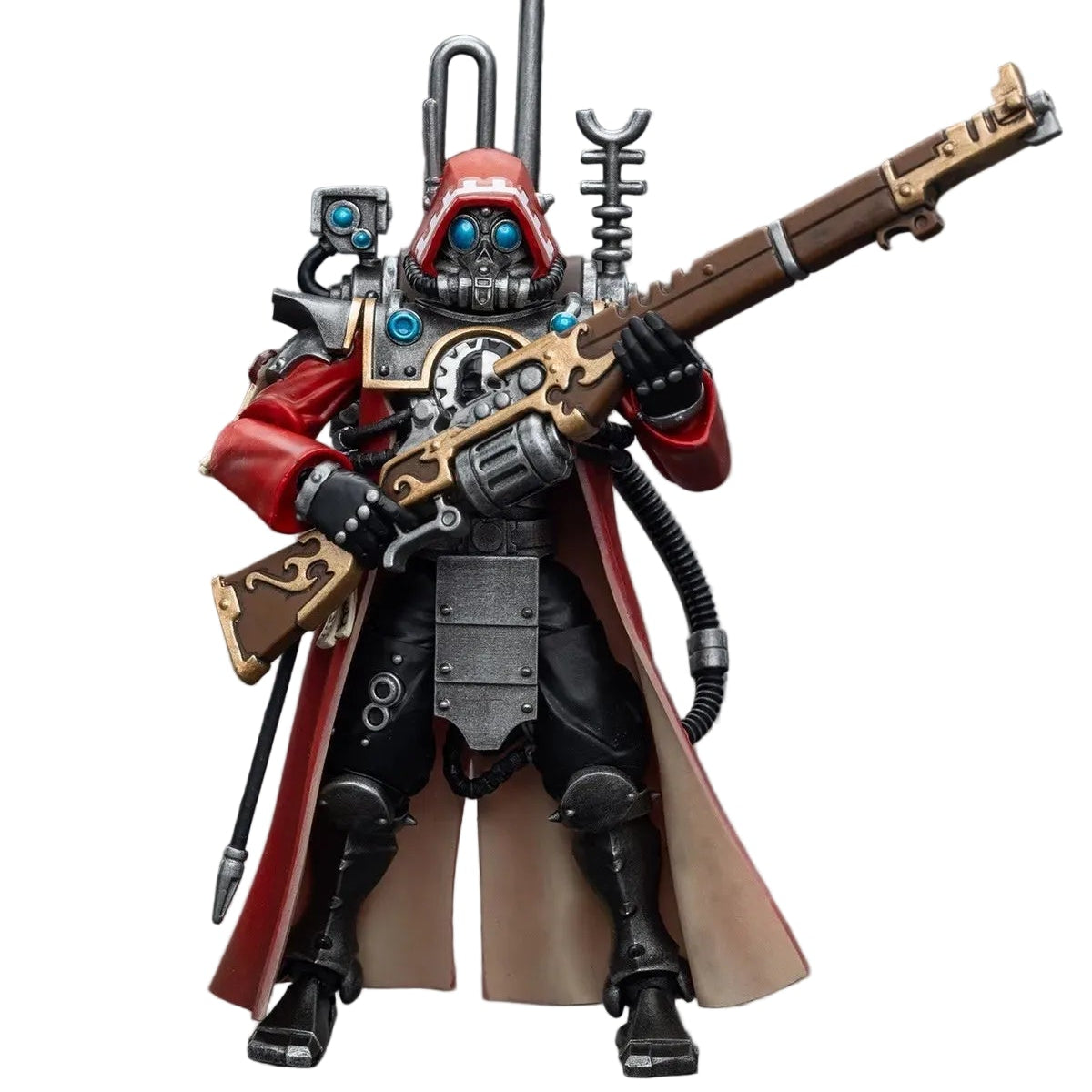 Mechanical warrior figure with a weapon on a gray background, featuring JOYTOY and Warhammer branding.