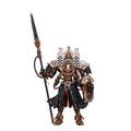 Warhammer 40,000 figurine with spear and armor on a white background, featuring Joytoy and Warhammer logos.