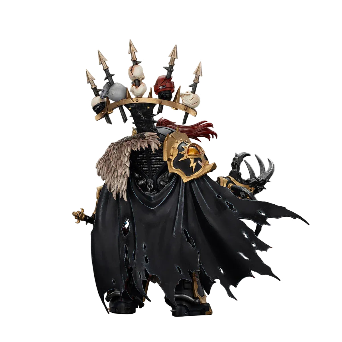 Warhammer figurine with black cape and armor, featuring JoyToy and Warhammer logos.